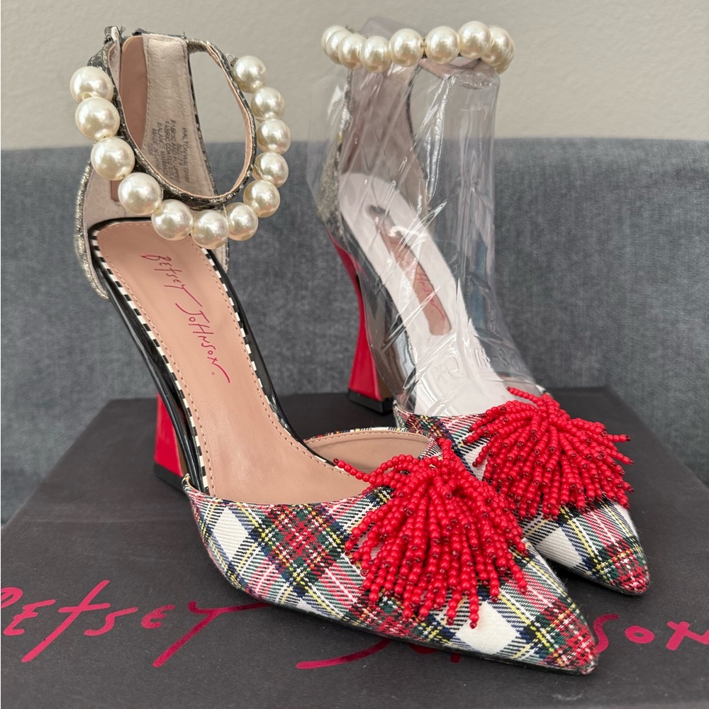 Betsey Johnson Plaid Heels with Red Accents